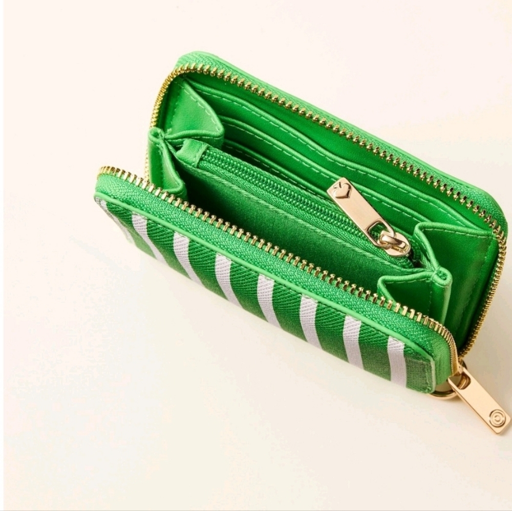 kate spade Green and White Striped Crossbody Wallet with Round Coin Pouch - Picture 2 of 4
